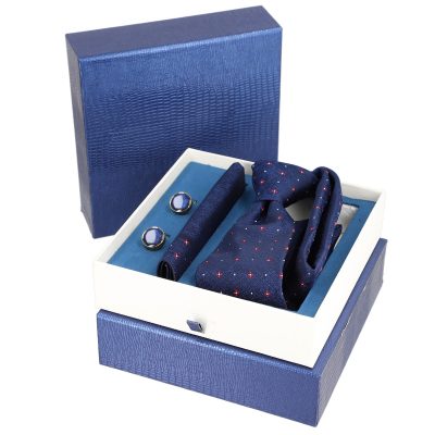 Set elegant pentru Bărbați Cravată Batistă Butoni cutie albastră BSMS2PC2210662 8