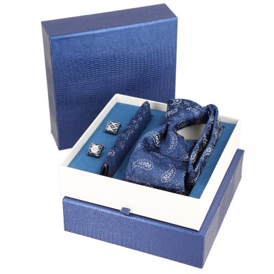 Set elegant pentru Bărbați Cravată Batistă Butoni cutie albastră BSMS2PC2210664 6
