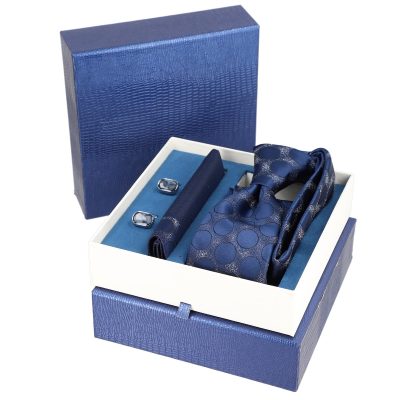 Set elegant pentru Bărbați Cravată Batistă Butoni cutie albastră BSMS2PC2210665 5