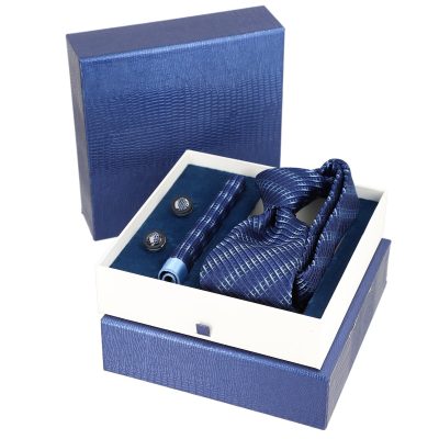 Seturi Cadouri Bărbați - Set elegant pentru Bărbați Cravată Batistă Butoni cutie albastră BSMS2PC2210666