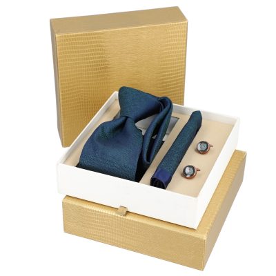 Set elegant pentru Bărbați Cravată Batistă Butoni cutie auriu BSMS2PC2210604 17