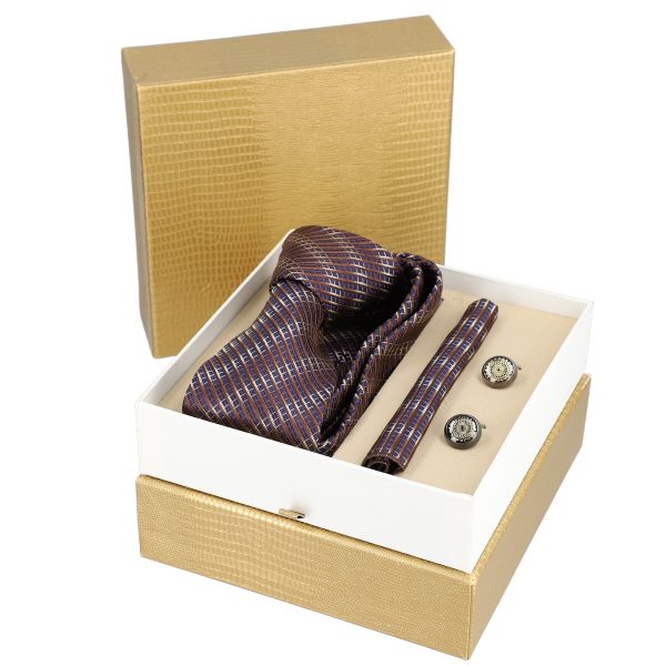 Seturi Cadouri Bărbați - Set elegant pentru Bărbați Cravată Batistă Butoni cutie auriu BSMS2PC2210607