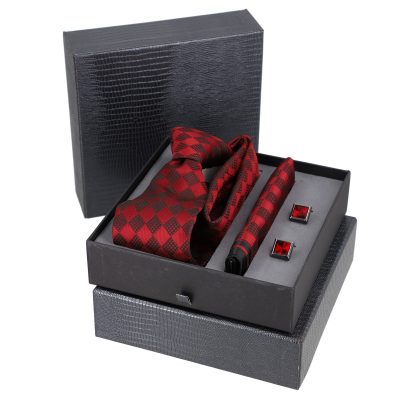 Set elegant pentru Bărbați Cravată Batistă Butoni cutie gri BSMS2PC2210624 4
