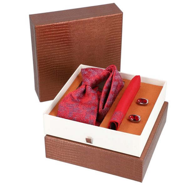 Cadouri Barbati - Set elegant pentru Bărbați Cravată Batistă Butoni cutie maro BSMS2PC2210646
