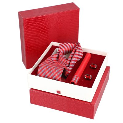 Cadouri Barbati - Set elegant pentru Bărbați Cravată Batistă Butoni cutie roșie BSMS2PC2210682