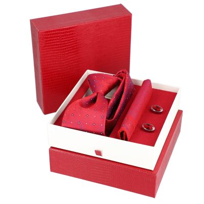Set elegant pentru Bărbați Cravată Batistă Butoni cutie roșie BSMS2PC2210683 8