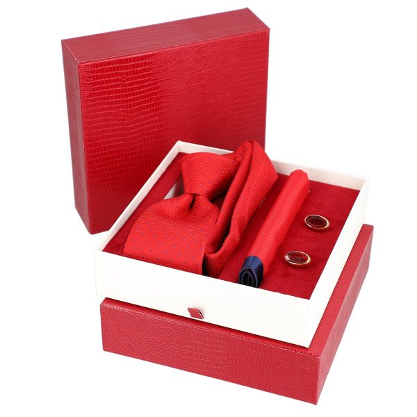 Set elegant pentru Bărbați Cravată Batistă Butoni cutie roșie BSMS2PC2210684 3