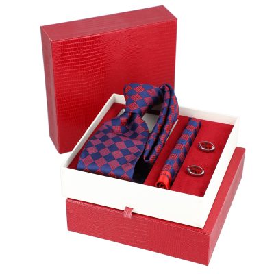 Cadouri Barbati - Set de Barbati Cadou Elegant, Cravată, Batistă, Butoni, Cutie Roșie BSMS2PC2210685
