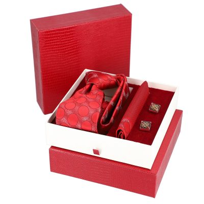 Seturi Cadouri Bărbați - Set elegant pentru Bărbați Cravată Batistă Butoni cutie roșie BSMS2PC2210686