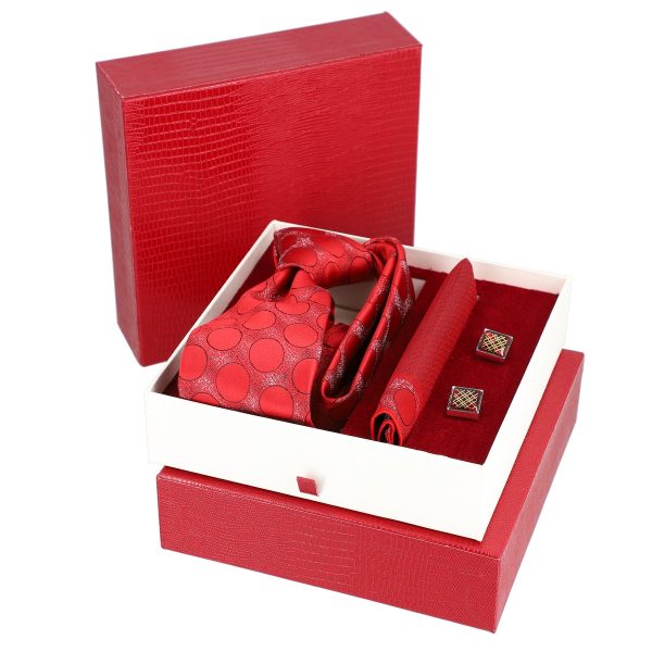 Set elegant pentru Bărbați Cravată Batistă Butoni cutie roșie BSMS2PC2210686 5