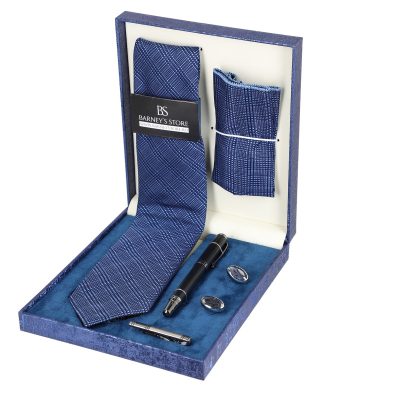 Set elegant pentru Bărbați Cravată Batistă Instrument de scris Butoni Ac cutie albastră BSMS1PC2210541 8