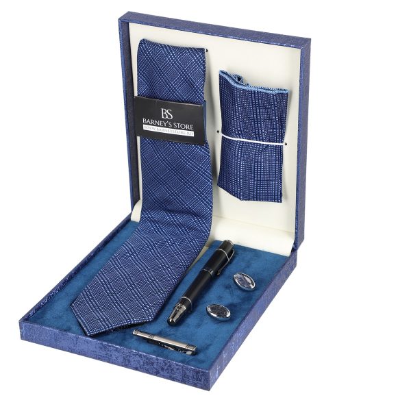 Seturi Cadouri Bărbați - Set elegant pentru Bărbați Cravată Batistă Instrument de scris Butoni Ac cutie albastră BSMS1PC2210541