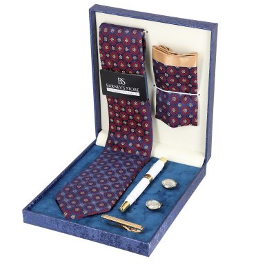 Seturi Cadouri Bărbați - Set elegant pentru Bărbați Cravată Batistă Instrument de scris Butoni Ac cutie albastră BSMS1PC2210544
