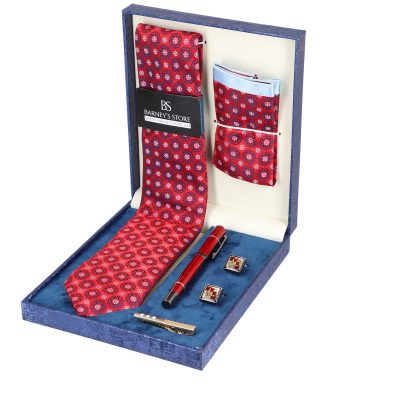 Cadouri Barbati - Set elegant pentru Bărbați Cravată Batistă Instrument de scris Butoni Ac cutie albastră BSMS1PC2210545