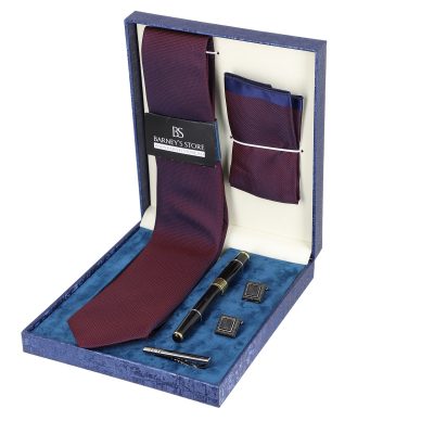 Seturi Cadouri Bărbați - Set elegant pentru Bărbați Cravată Batistă Instrument de scris Butoni Ac cutie albastră BSMS1PC2210546