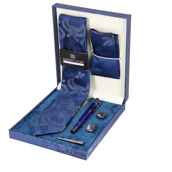 Set elegant pentru Bărbați Cravată Batistă Instrument de scris Butoni Ac cutie albastră BSMS1PC2210542 3