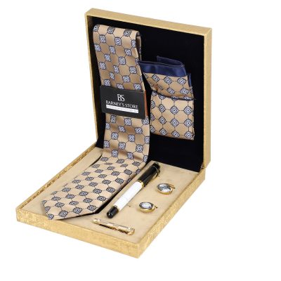 Set elegant pentru Bărbați Cravată Batistă Instrument de scris Butoni Ac cutie auriu BSMS1PC2210522 5