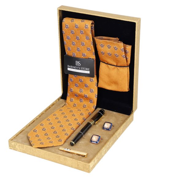 Seturi Cadouri Bărbați - Set elegant pentru Bărbați Cravată Batistă Instrument de scris Butoni Ac cutie auriu BSMS1PC2210523