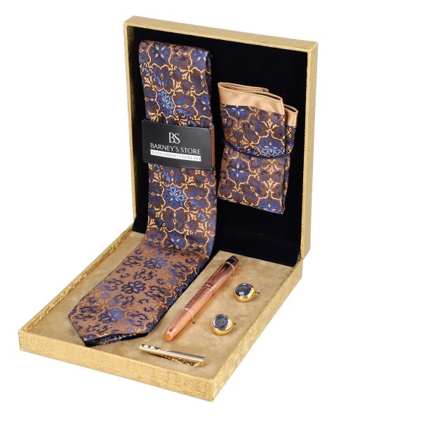 Set elegant pentru Bărbați Cravată Batistă Instrument de scris Butoni Ac cutie auriu BSMS1PC2210524 3