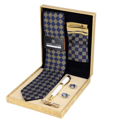Set elegant pentru Bărbați Cravată Batistă Instrument de scris Butoni Ac cutie auriu BSMS1PC2210525 4