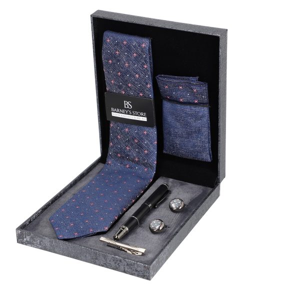 Set elegant pentru Bărbați Cravată Batistă Instrument de scris Butoni Ac cutie gri BSMS1PC2210501 3