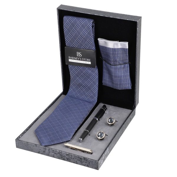 Set elegant pentru Bărbați Cravată Batistă Instrument de scris Butoni Ac cutie gri BSMS1PC2210502 3