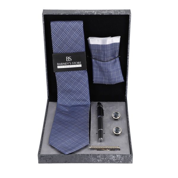 Set elegant pentru Bărbați Cravată Batistă Instrument de scris Butoni Ac cutie gri BSMS1PC2210502 5