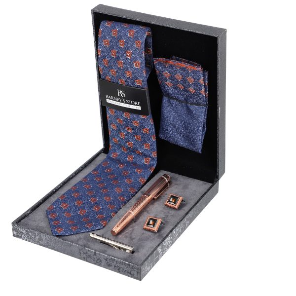 Set elegant pentru Bărbați Cravată Batistă Instrument de scris Butoni Ac cutie gri BSMS1PC2210503 3
