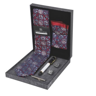 Seturi Cadouri Bărbați - Set elegant pentru Bărbați Cravată Batistă Instrument de scris Butoni Ac cutie gri BSMS1PC2210504