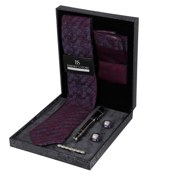 Set elegant pentru Bărbați Cravată Batistă Instrument de scris Butoni Ac cutie gri BSMS1PC2210505 5