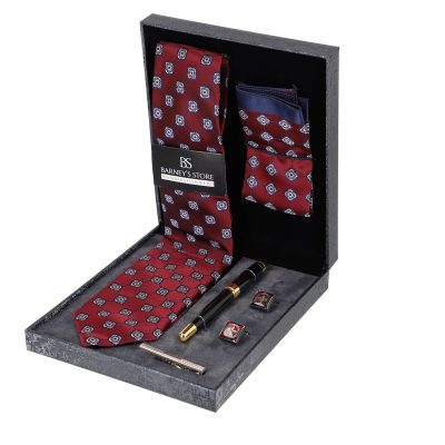 Seturi Cadouri Bărbați - Set elegant pentru Bărbați Cravată Batistă Instrument de scris Butoni Ac cutie gri BSMS1PC2210507