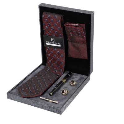 Seturi Cadouri Bărbați - Set elegant pentru Bărbați Cravată Batistă Instrument de scris Butoni Ac cutie gri BSMS1PC2210508