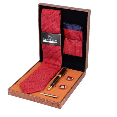 Seturi Cadouri Bărbați - Set elegant pentru Bărbați Cravată Batistă Instrument de scris Butoni Ac cutie maro BSMS1PC2210511