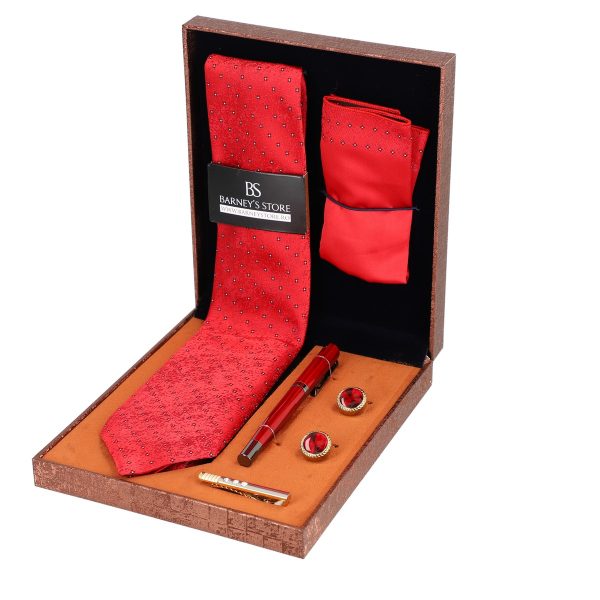 Set elegant pentru Bărbați Cravată Batistă Instrument de scris Butoni Ac cutie maro BSMS1PC2210512 3