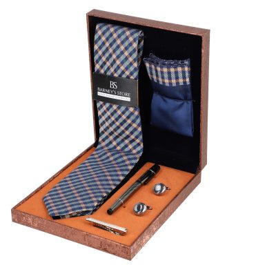 Cadouri Barbati - Set elegant pentru Bărbați Cravată Batistă Instrument de scris Butoni Ac cutie maro BSMS1PC2210515