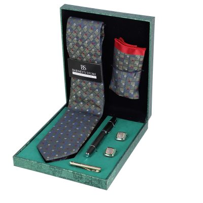 Seturi Cadouri Bărbați - Set elegant pentru Bărbați Cravată Batistă Instrument de scris Butoni Ac cutie verde BSMS1PC2210538