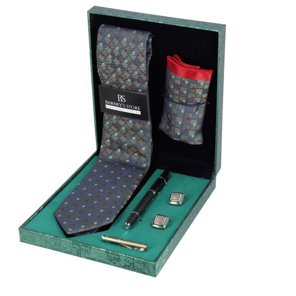 Set elegant pentru Bărbați Cravată Batistă Instrument de scris Butoni Ac cutie verde BSMS1PC2210538 3