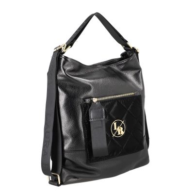 Geanta Neagra - Geantă Shopper tip rucsac negru cu buzunar frontal Laura Biaggi LBTR322SH2211306