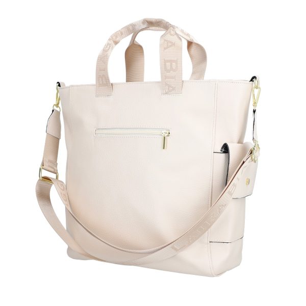 Geanta dama shopper piele eco bej cu buzunar frontal si bretea de umar Laura Biaggi BS632V2301036 6