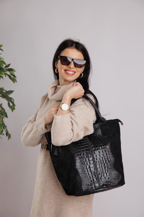 Geanta Dama Piele Naturala Neagra Shopper, Breloc cu Buzunar - Laura Biaggi BS0201SH2301007 5