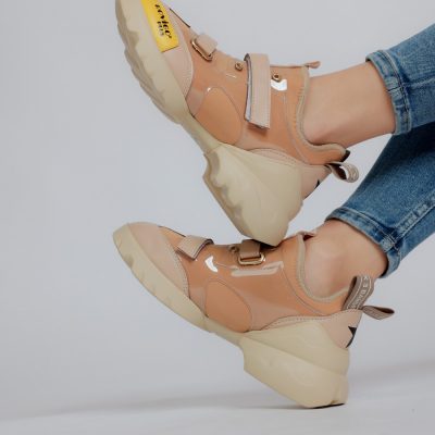 Incaltaminte Dama - Pantofi sport femei material textil Bej cu inchidere tip scai BSF37PSRO2301510