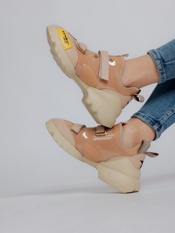 Incaltaminte Dama - Pantofi sport femei material textil Bej cu inchidere tip scai BSF37PSRO2301510