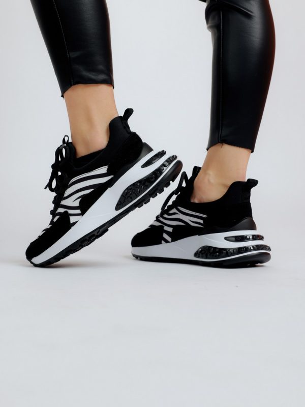 Pantofi sport material textil negru/alb cu platforma BS023PSRO2301515 4