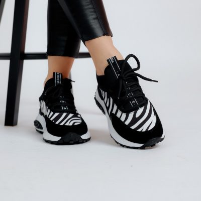 Pantofi Sport Dama - Pantofi sport material textil negru/alb cu platforma BS023PSRO2301515
