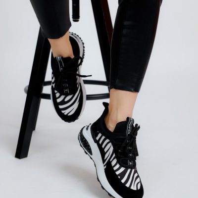 Pantofi sport material textil negru/alb cu platforma BS023PSRO2301515