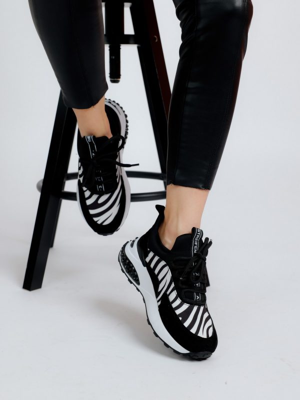 Pantofi sport material textil negru/alb cu platforma BS023PSRO2301515 5