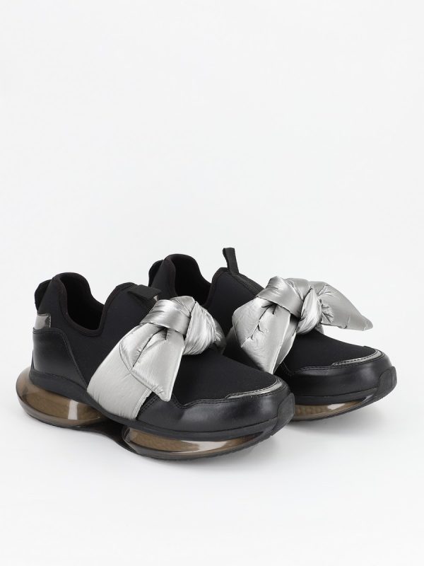 Pantofi Sport Dama - Pantofi Sport Dama din Material Textil Negru cu Gri cu Platforma - BSES881PSRO2301507