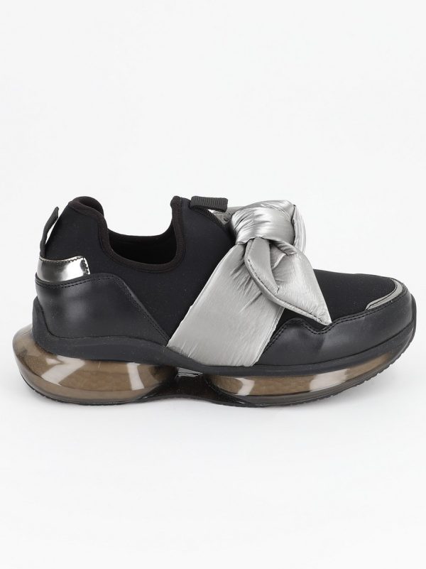 Pantofi sport material textil negru cu gri cu platforma BSES881PSRO2301507 4