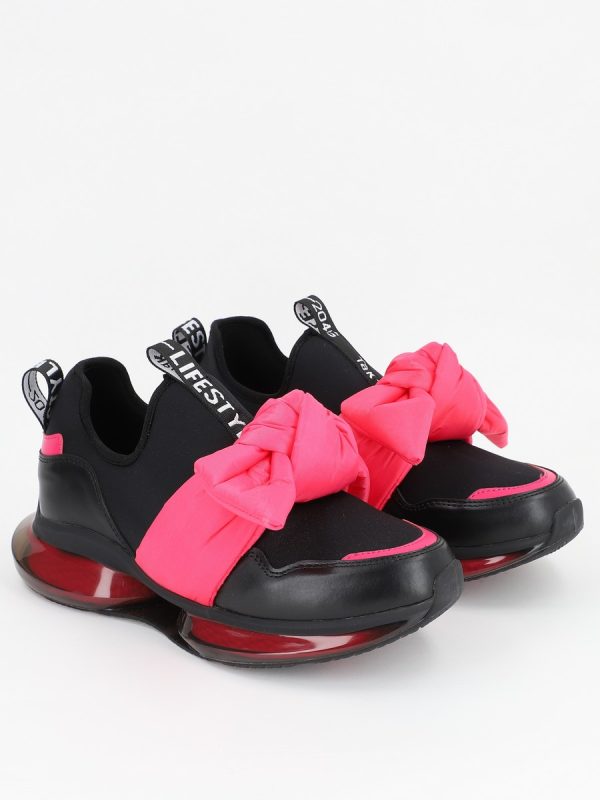 Pantofi sport material textil negru cu roz cu platforma BSE881PSRO2301508 9