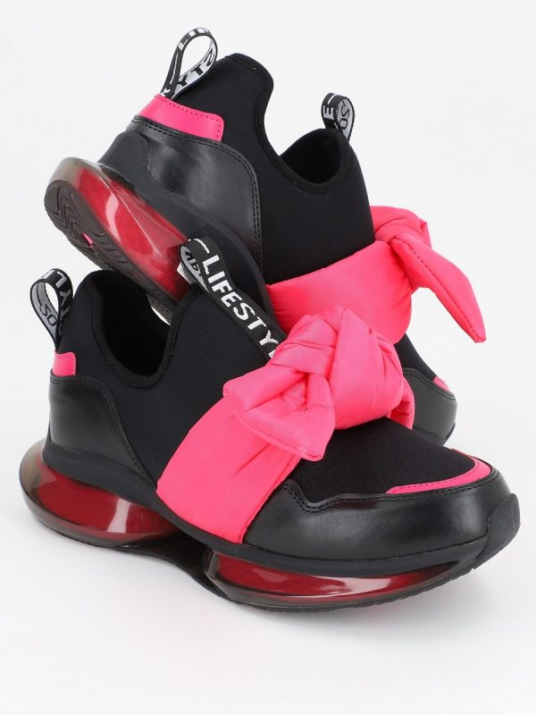 Pantofi sport material textil negru cu roz cu platforma BSE881PSRO2301508 7